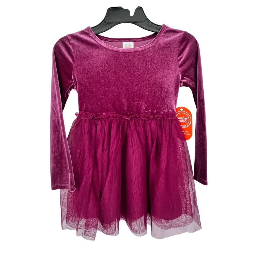 Velvet Tutu Dress Girls XS 4-5 Burgundy Long Sleeve Tulle Wonder‎ Nation